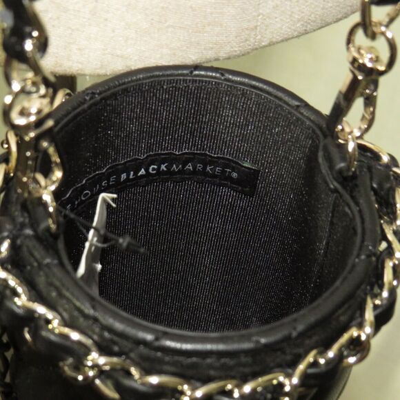 White House Black Market Black Quilted Chain Strap Water Bottle Holder Bag - Picture 6 of 10